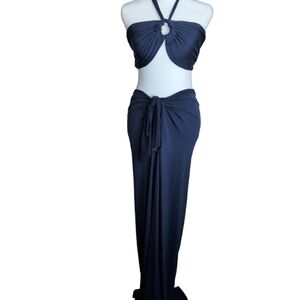 Classic Brazilian Navy Pant Wrap and Bandeau Set